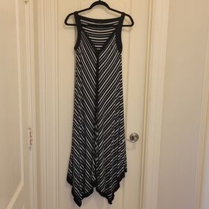 Neesha Black & White Striped Maxi Dress With Assymetrical Hem Ladies Med/Lg